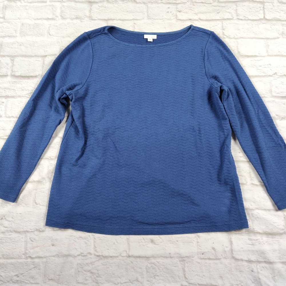J. Jill womens blouse long sleeve boat neck chevron textured shirt blue sz L